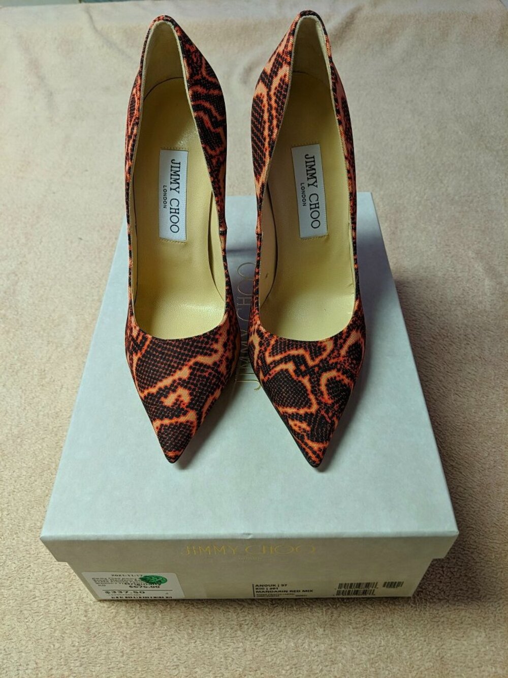 Jimmy Choo Anouk Mandarin Red Mix Pumps
